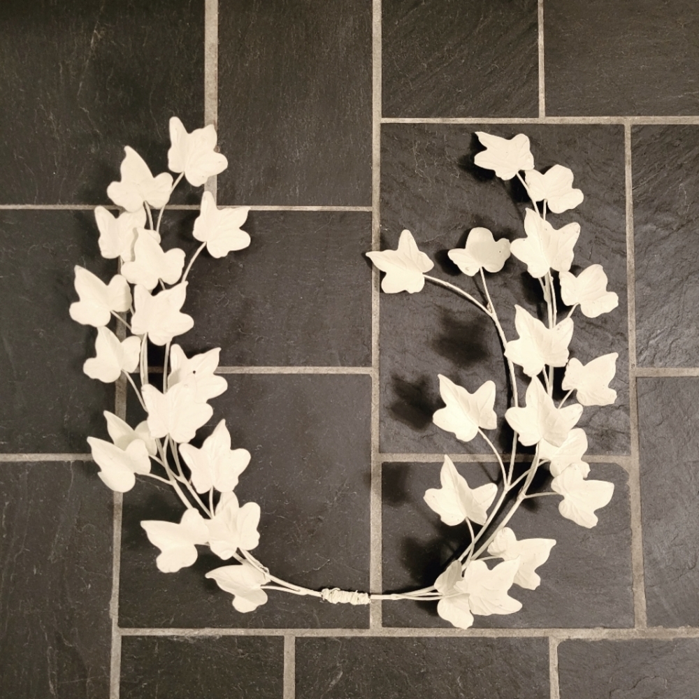 Vintage MCM White Washed Ivy Leaves Brass Wall Decor / Hanging / Sculpture
